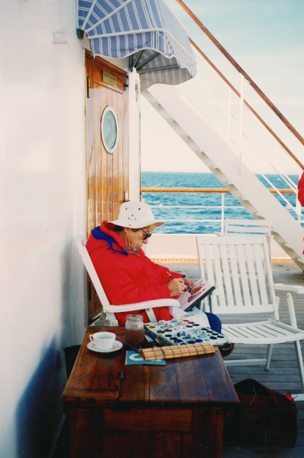 Doris McCarthy painting on trip to Antarctic, 1990