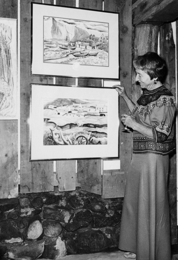 Doris McCarthy with paintings, 1973