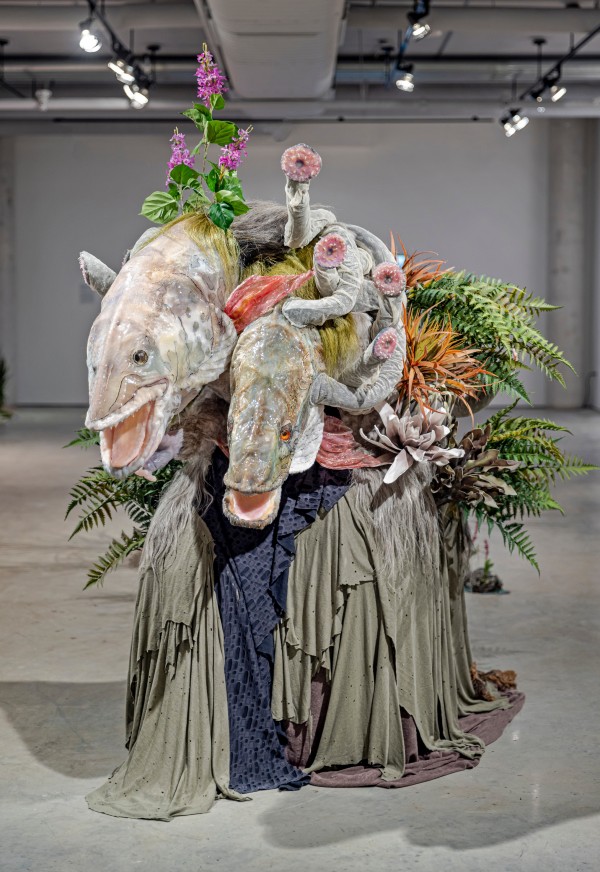 Emily Jan, Kali Yuga I: Footsteps / Traces des pas, 2022. Wool, reed, cloth, silicone, resin, found flora and fauna. Courtesy of the artist.