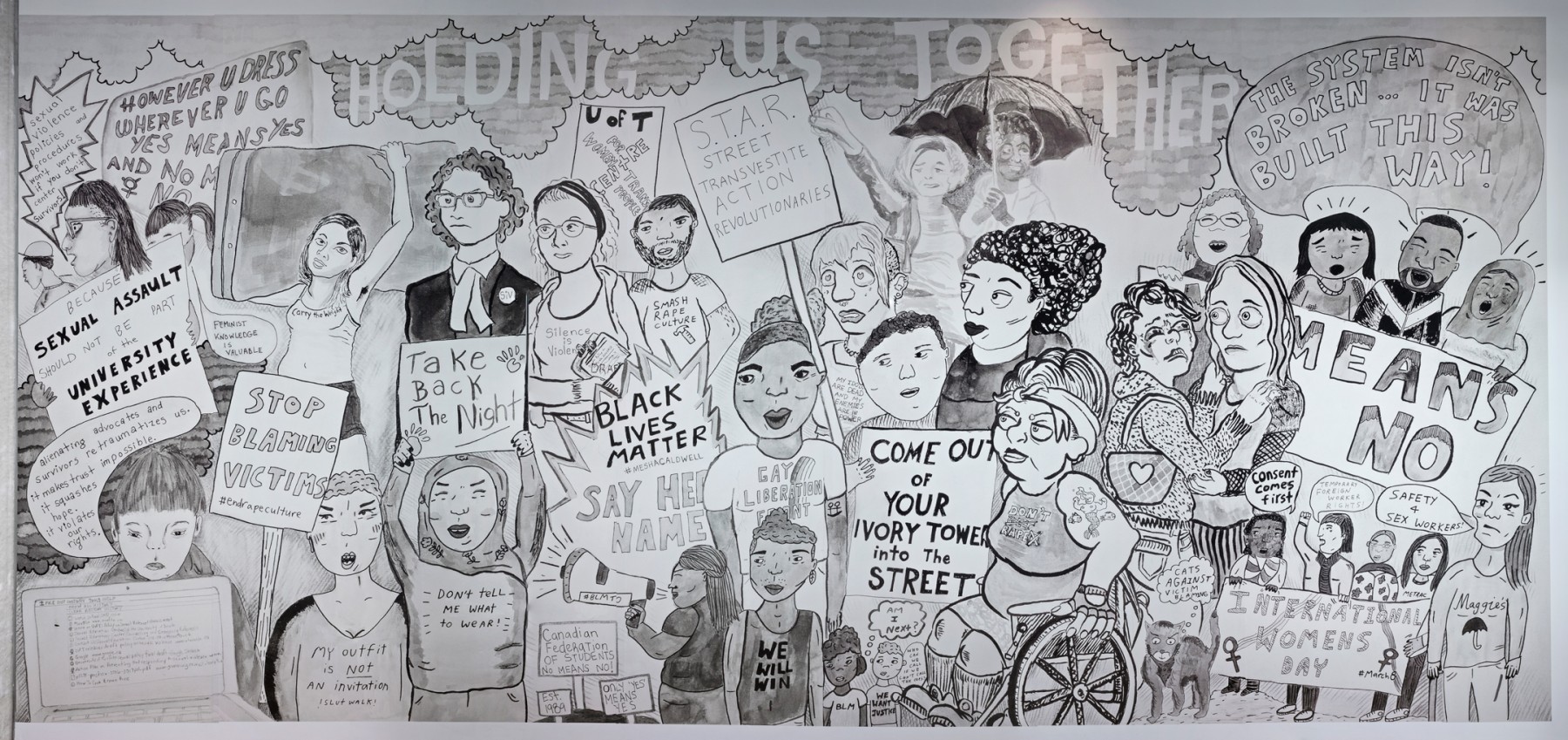 <span class='caption-artist'>FAG Feminist Art Gallery (Deirdre Logue, Allyson Mitchell, Mandi Gray, Morgan Sea, and Heidi Cho)</span>, <span class='caption-title'>#SilenceisViolence</span>, <span class='caption-year'>2017</span>, <span class='caption-medium'>Installation detail</span>