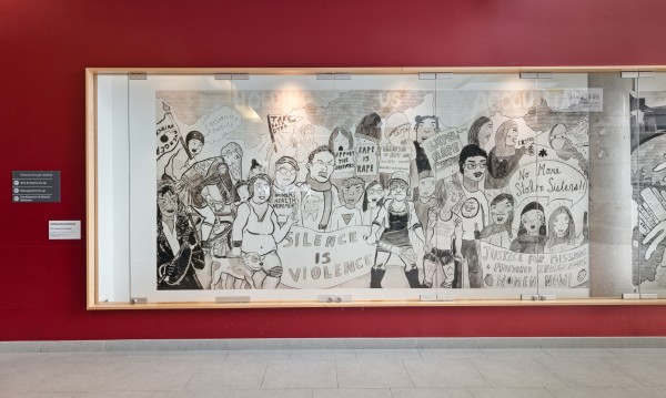 <span class='caption-artist'>FAG Feminist Art Gallery (Deirdre Logue, Allyson Mitchell, Mandi Gray, Morgan Sea, and Heidi Cho)</span>, <span class='caption-title'>#SilenceisViolence</span>, <span class='caption-year'>2017</span>, <span class='caption-medium'>Installation view (left)</span>