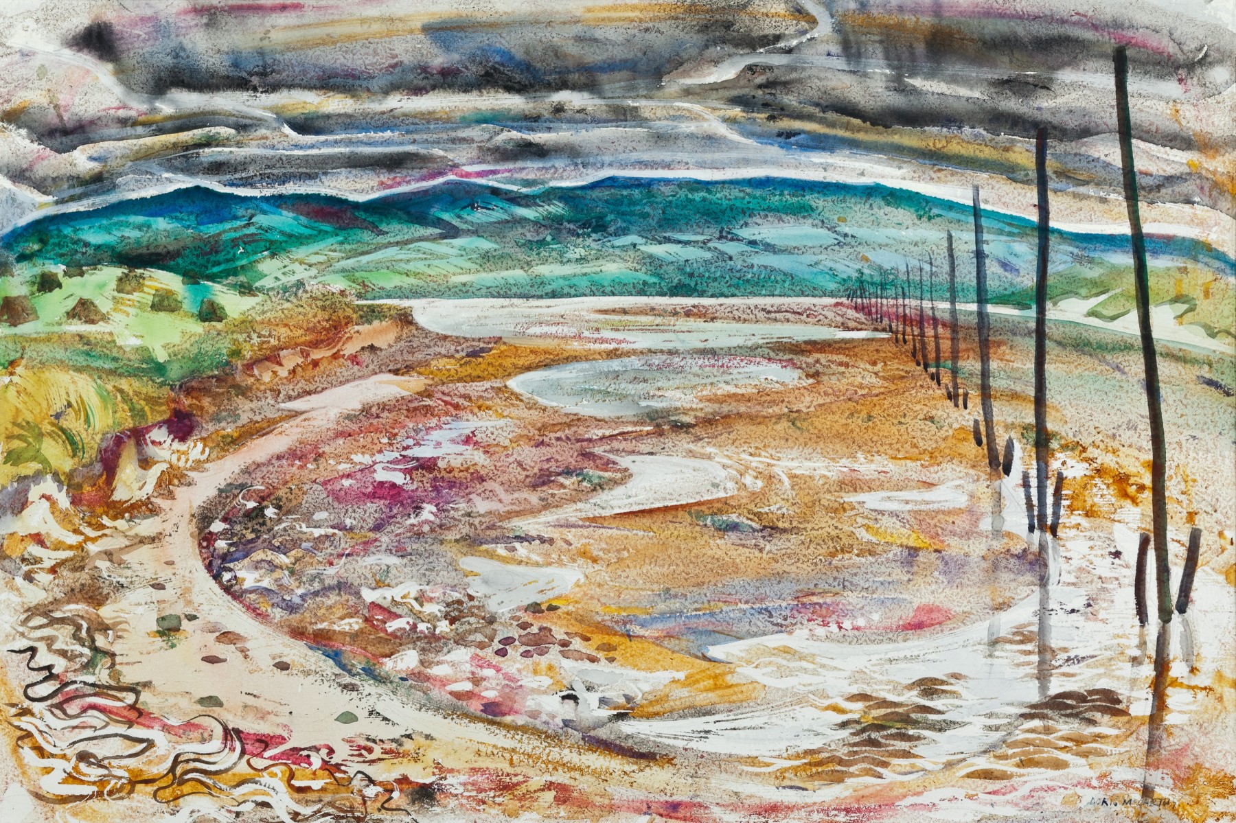 <span class='caption-artist'>Doris McCarthy</span>, <span class='caption-title'>Causeway to Holy Island</span>, <span class='caption-year'>1958</span>