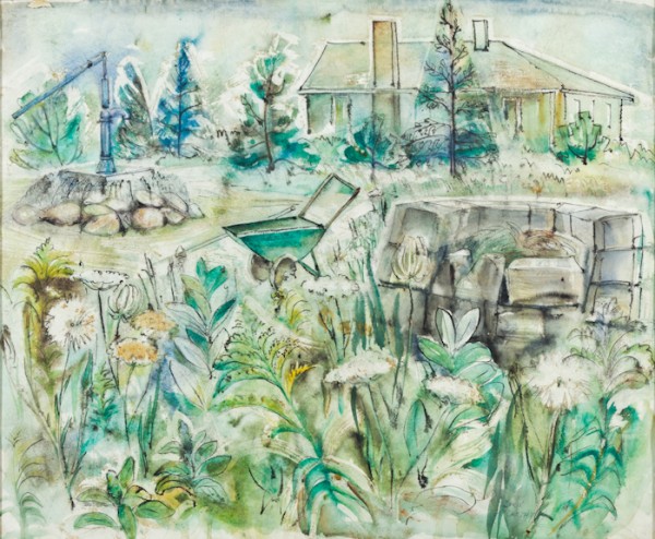 Doris McCarthy, Garden in Waiting, 1956. Collection of the Doris McCarthy Gallery, University of Toronto Scarborough. Watercolour and wet ink on paper, 66 x 76 cm. Gift of the Estate of Doris McCarthy, 2012.